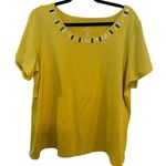 Ruby Rd . Yellow blouse with embellished neck line, 1X Photo 0