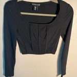 Sincerely Jules Blue Fitted Crop Top Blouse with Long Sleeves Plate Front SZ S Photo 2