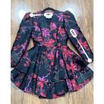 MARKARIAN Etta Black Floral Jacquard Brocade Mini Dress Crossover Button Front 2 Photo 4