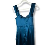 Lulus  NWT Stunning Arrival Dark Teal Satin Off-the-Shoulder Maxi Dress Medium Photo 7