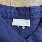 J. JILL Navy Blue Jacquard 3/4 Sleeve Elliptical Top Tunic Button Front Sheer L Size L Photo 4