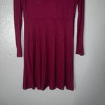Wine Red Long Sleeve Fit & Flare Dress Women’s XXL Ruffle Neck Ribbed Knit Photo 6