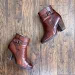 Frye • Patty Riding Bootie brown leather Redwood ankle boot heeled strap buckle Photo 7
