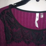 Ny Collection  2X Ribbed Lace Trimmed Asymmetrical Top Plus in Black Fuchsia Photo 1