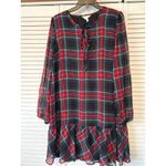 Draper James  Plaid Tie Neck Long Sleeve Ruffle Hem Shift Dress Women's XL Photo 1