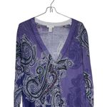 Chico's Women's Sweater Paisley Thin Knit Gem Beaded Long Cardigan Purple Sz. 1 Photo 3