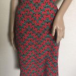 LuLaRoe  Cassie Printed Red & Teal Pencil Skirt M Photo 3