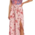 Badgley Mischka Belle Dress Delaney Floral Halter Tie Neck Lined Maxi Sz 6 NWT Photo 0