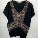 Madewell Boho Aztec Top Womens Black Short Sleeve Embroidered relaxed fit Large Photo 0