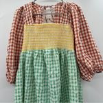 ASOS Design Shirred Mixed Multicolor Gingham Print Long Sleeve Midi Dress Sz 6 Photo 1