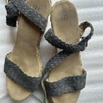 Gap Grey Leather Wedge Espadrille Sandals with woven strap and buck closure Photo 2