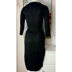 London Times Black Ruched Sheath Plunge V-Neck LBD Midi Dress Size 6 Photo 5