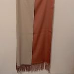 None Minimalist two-tone faux cashmere scarf/wrap with fringed edges, cream/orange Photo 2