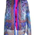 India Arts Silk Scarf Shawl Wrap Boho Blue Multicolor Paisley Print Photo 0