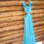 Mac Duggal 70254 Womens Blue Ruffled Shoulder Cut Out Lace Up Gown Dress Photo 8