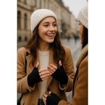 Women’s Cable Knit Fingerless Gloves Black One Size Photo 1