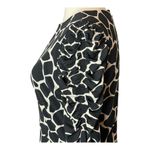 Ann Taylor  Dress Women 2 Black Ivory Giraffe Print Ruched Sleeve Jersey Preppy Photo 4