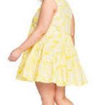 LISA MARIE FERNANDEZ YELLOW & WHITE FLORAL DESIGN TIERED LOOK DRESS SIZE 1X Photo 1