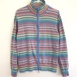 VINTAGE SAG HARBOR Blue Pink Yellow Rainbow Stripe Full Zip Sweatshirt / Sweater Size XL Photo 0