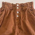 ZARA High Waisted Paper Bag Button Fly Corduroy Ankle Pants Toffee Brown Size 2 Photo 5