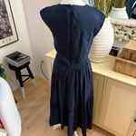 frame denim FRAME Women's Apothea Gathered Seam Lace Inset Dress Navy Linen Blend Size XS‎ Photo 7