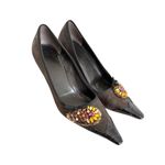 Prada 90'S VINTAGE RARE Y2K  CRYSTAL RHINESTONE‎ LEATHER KITTEN HEELS PUMPS 7/37 Photo 2