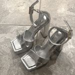 Good American Snake Embossed Platform High Block Heel Sandals in Silver 6.5 NEW Photo 5