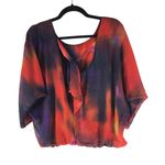 Liverpool Blouse Top Tie Back 3/4 Sleeve Gathered Hem Colorful Oversized S Photo 2