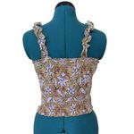 Aerie Jungle Thrills Smocked Crop Tank Top Ruffle Straps Yellow Floral Size S Photo 1