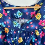 Lounge Vintage Womens 1X Top MuuMuu Shirt Short Sleeve Hawaiian Floral Blue Photo 7