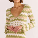 MINKPINK  Revolve Melody Knit Midi‎ Dress Size XL Green Stripe Cotton Sweater Photo 0