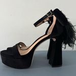 Antonio Melani Janie Black Velvet Rhinestone Bow Feather Platform Dress Sandals Photo 5