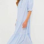Pomander Place Tuckernuck Blue White Stripe Selena Maxi Dress Size S Puff Sleeve Photo 0