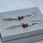 Artisan Red Jasper & sterling earrings with feathers Photo 2
