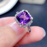 18K White Gold Plated Adjustable Purple Crystal Amethyst Ring for Women Silver Photo 0