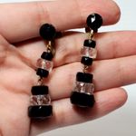 Western Germany Faceted Bead Chandelier Dangle Screw Back Earrings 2" Signed Vtg Black Photo 1