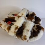 Bebe  Cow Print Fuzzy Slippers Size 6 Faux Fur Rhinestone Logo NWT Photo 2