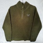 PINK - Victoria's Secret Victorian’s Secret PINK Dark Green Sherpa Quarter Zip Pullover Cozy Teddy Fleece Photo 0