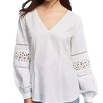 Anthropologie Maeve Lace Cut Arm Elegant White V-Neck Women’s Blouse Size 0 Photo 0