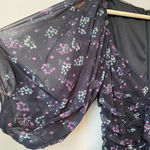 Et Clet  Women's Small Puff Sleeves Ruched Floral Print Mini Dress Black Party Photo 6