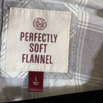 SO  Perfectly Soft Flannel Grey Cream White Button Shirt Women's Size Large Photo 3