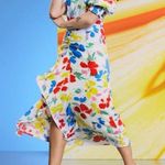 NWT Rixo Target Women Sz 4 white floral dress boho floral watercolor Ikat print Blue Photo 2