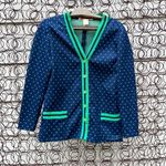 Vintage navy green polka dot double knit polyester blazer cardigan Blue Photo 0