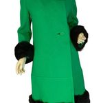 VINTAGE 1960'S JUNIOR PROFILE GREEN WOOL & BLACK FUR TRIM COAT (S) Photo 0