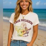 True Religion White Tee with Colorful Buddha Graphic Photo 0