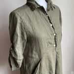 Elena Baldi 100% Linen Collared Button Shirt Dress With Pockets Olive Green Size XS Photo 1