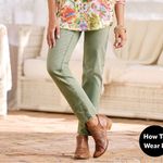 Soft Surroundings  Ultimate Denim Pull-On Slim Leg Jeans Dusty Olive Green Small Photo 1