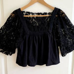 Free People  Black Lace Top XS Boho Flowy Boxy Photo 0