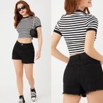 Lucy Paris Viscose Soft Striped Knitwear Crop Top & Flare Skirt Set Navy White S Photo 4