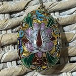 GOLD FLLD CHINESE CLOISONNÉ ENAMEL EGG FLWR PENDANT 925 CHAIN NECKLACE Italy VTG Photo 6